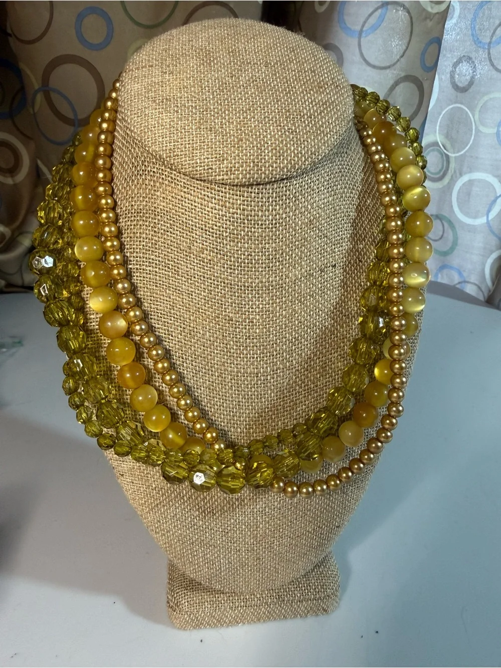 Y2K Gadzooks Vintage Multi-Strand Yellow/ Olive Bead Necklace —